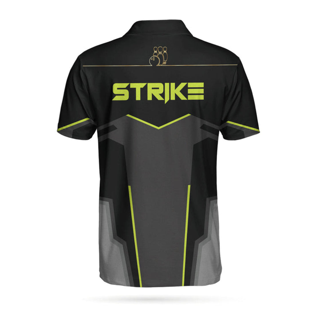 Strike Black And Golden Pattern Bowling Short Sleeve Polo Shirt, Digital Polo Shirt, Best Bowling Shirt For Men