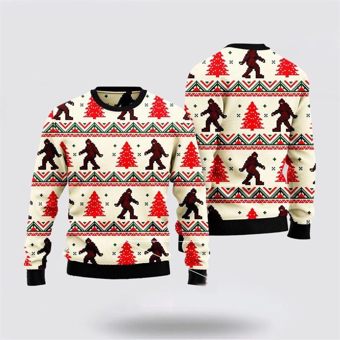 FUNSTUFFPRINT Stylish Bigfoot Ugly Christmas Sweater Knit Wool Holiday Sweater – Gifts For Bigfoot Lovers Ugly  Sweater