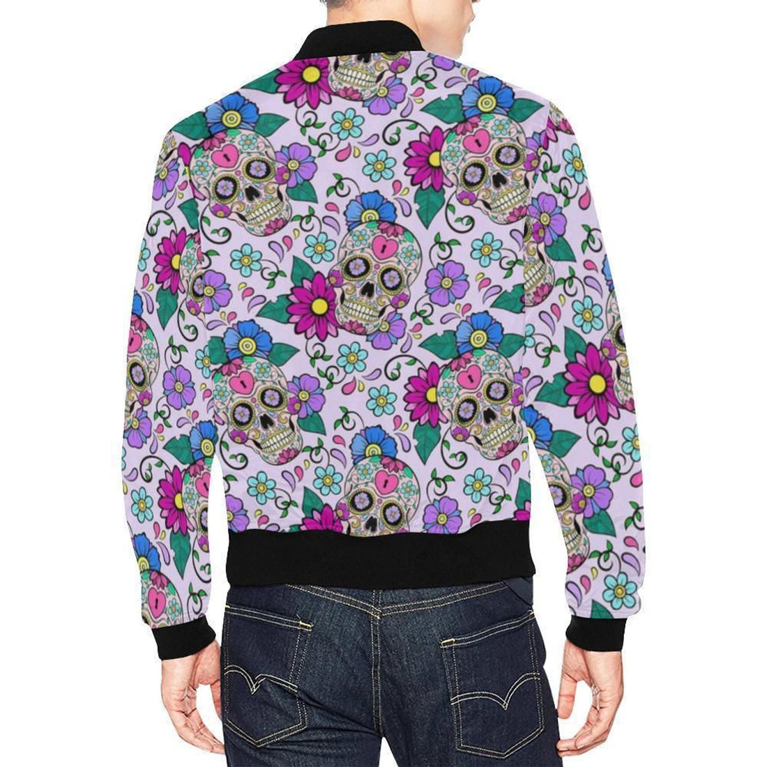 FUNSTUFFPRINT Sugar Skull Skeleton Girly Floral Pattern Print Mens 3D Bomber Jacket