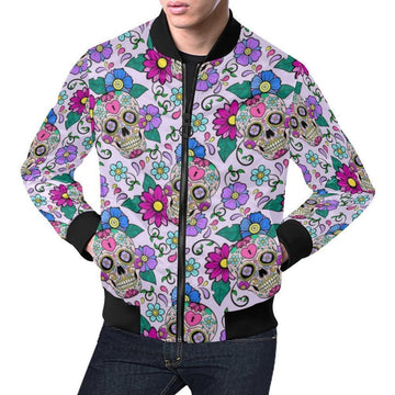 FUNSTUFFPRINT Sugar Skull Skeleton Girly Floral Pattern Print Mens 3D Bomber Jacket