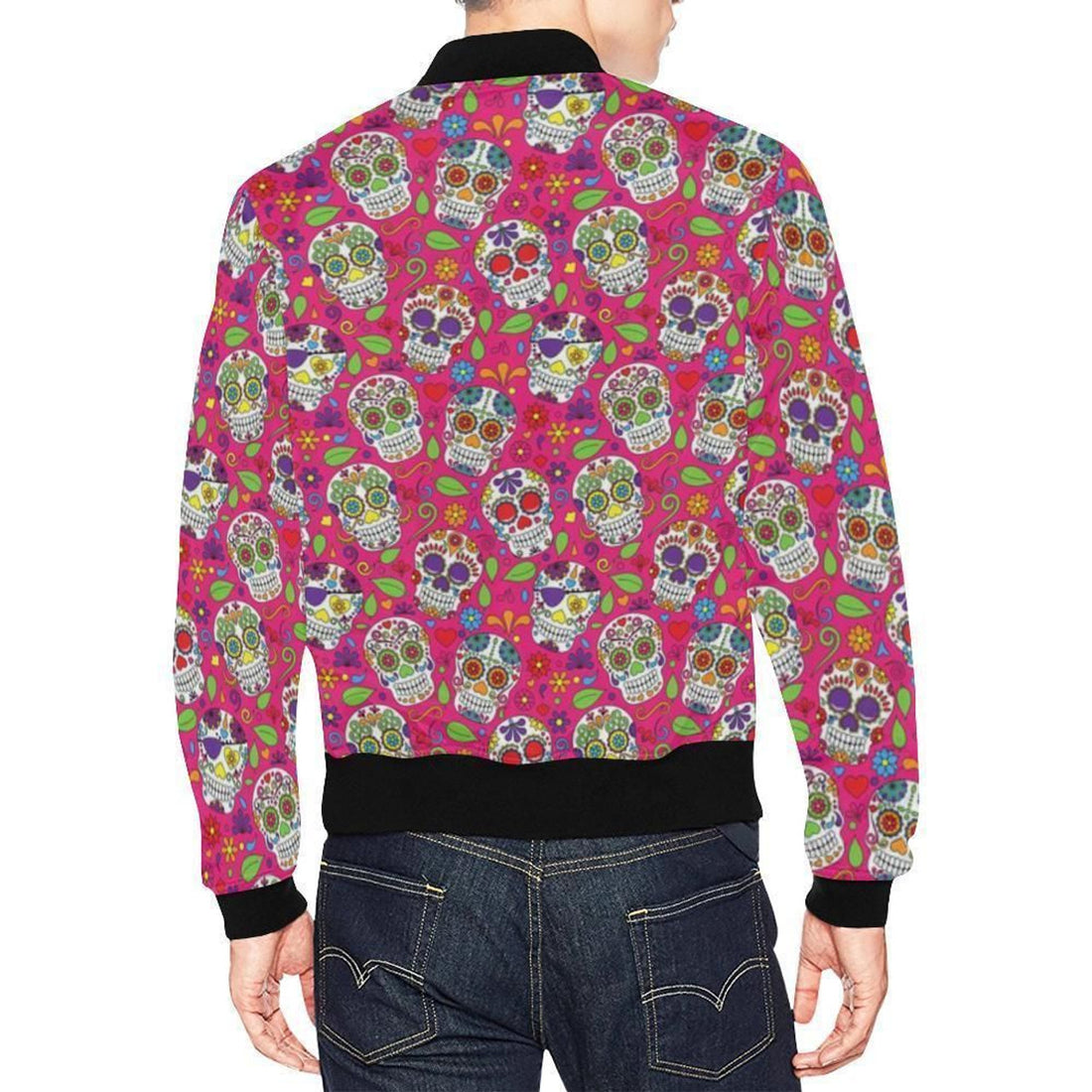 FUNSTUFFPRINT Sugar Skull Skeleton Girly Floral Pirate Pattern Print Mens 3D Bomber Jacket