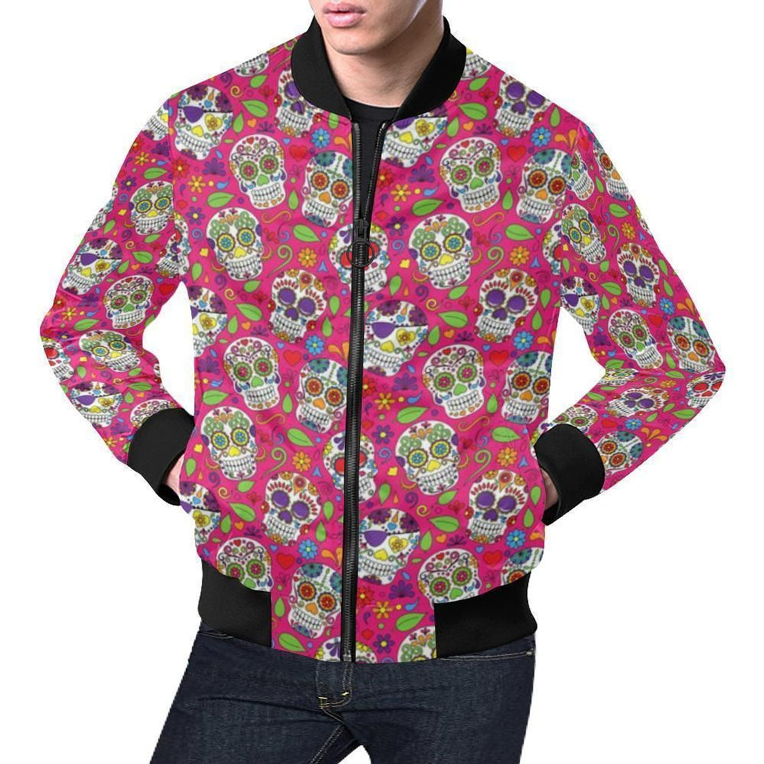 FUNSTUFFPRINT Sugar Skull Skeleton Girly Floral Pirate Pattern Print Mens 3D Bomber Jacket