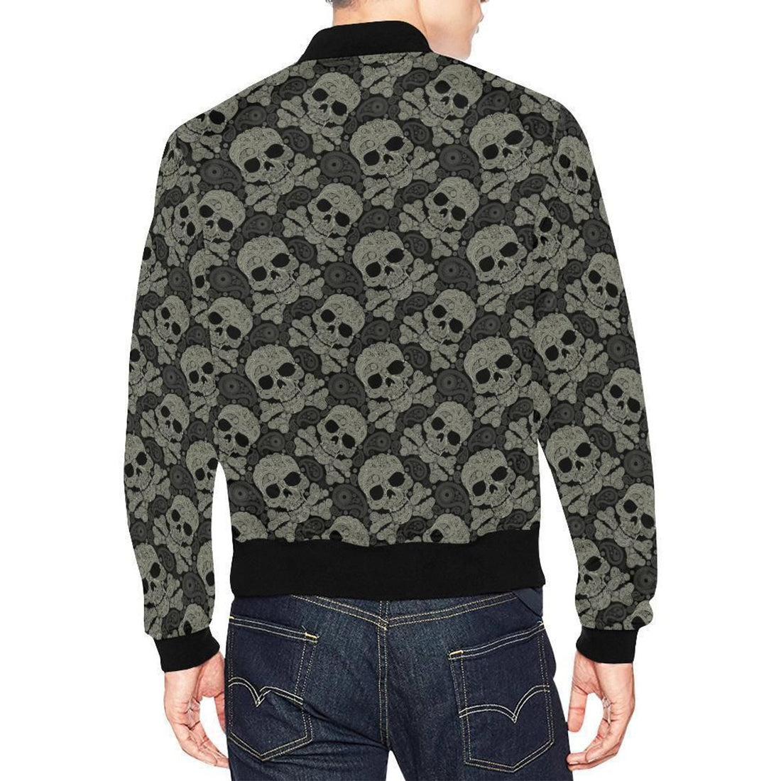 FUNSTUFFPRINT Sugar Skull Skeleton Girly Paisley Pattern Print Mens 3D Bomber Jacket