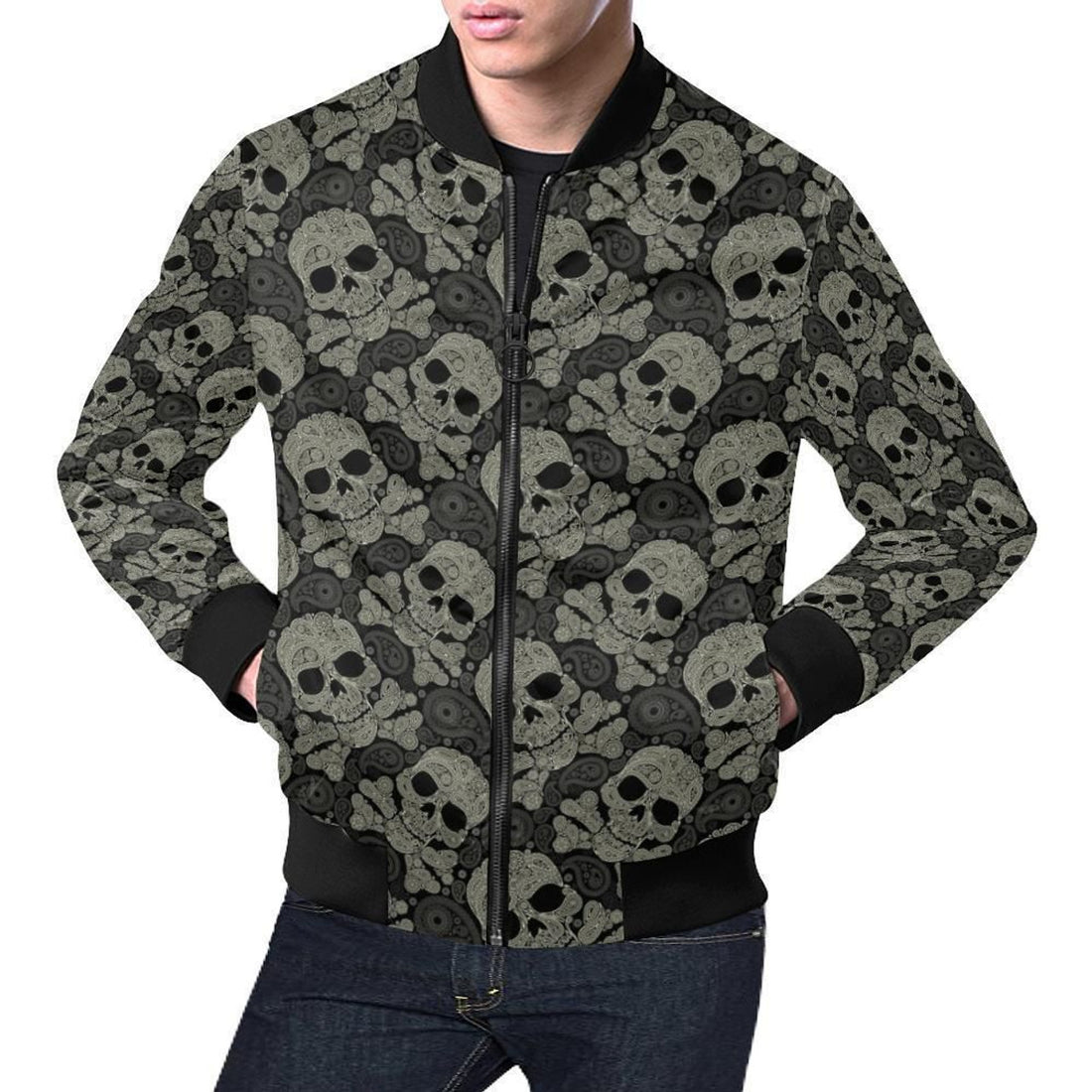 FUNSTUFFPRINT Sugar Skull Skeleton Girly Paisley Pattern Print Mens 3D Bomber Jacket