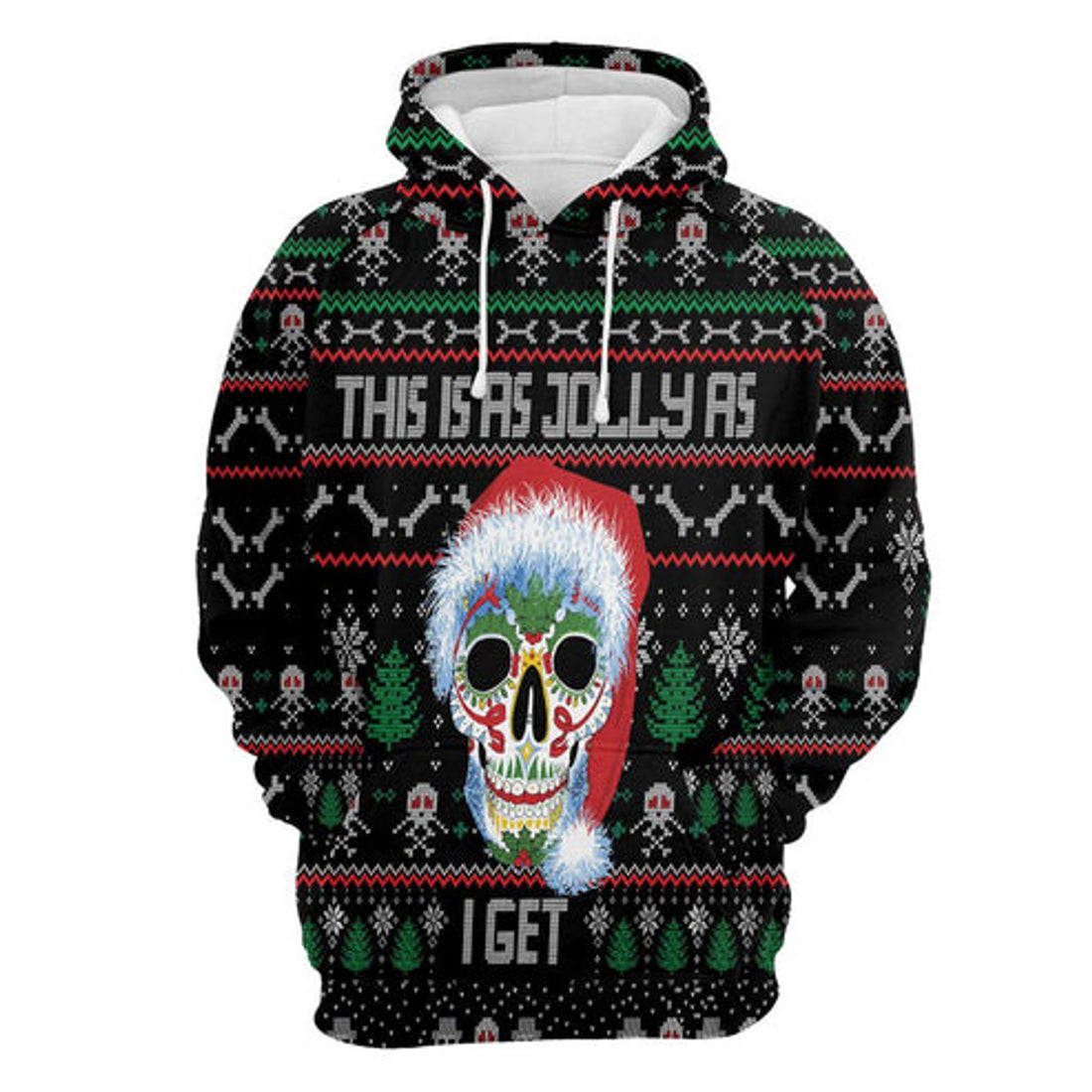 FUNSTUFFPRINT 3D Sugar Skull Christmas All Over 3D Hoodie and Zip Hoodie