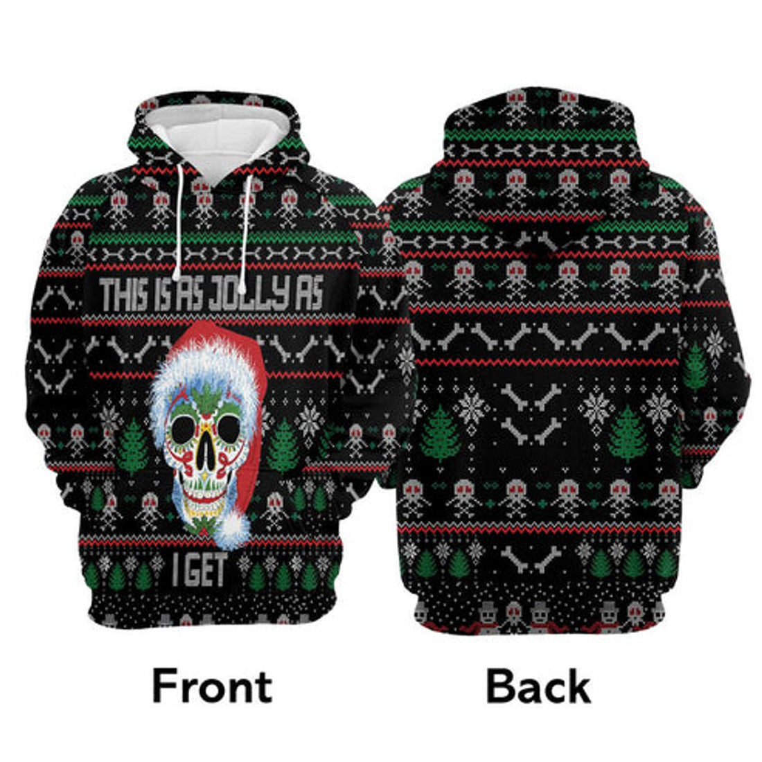 FUNSTUFFPRINT 3D Sugar Skull Christmas All Over 3D Hoodie and Zip Hoodie