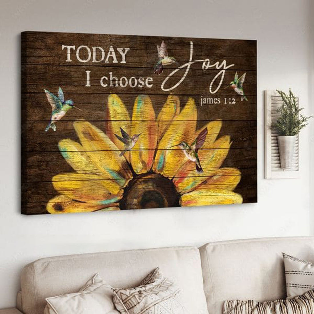 Sunflower Hummingbird, Today I Choose Joy, Sunflower Lover, Wall Art Decor Poster and Canvas