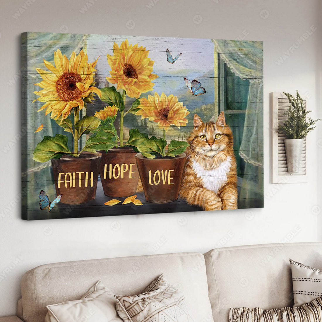 Sunflower Lover, Faith Hope Love, Cat Lover, Cute Cat Poster and Canvas