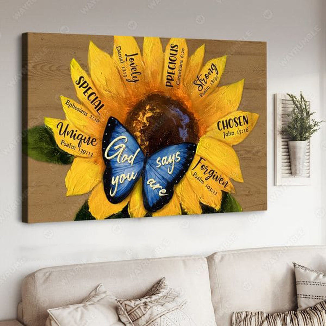 Sunflower Poster, God Says You Are Unique Special Lovely Precious Strong Chosen, Forgiven Poster and Canvas