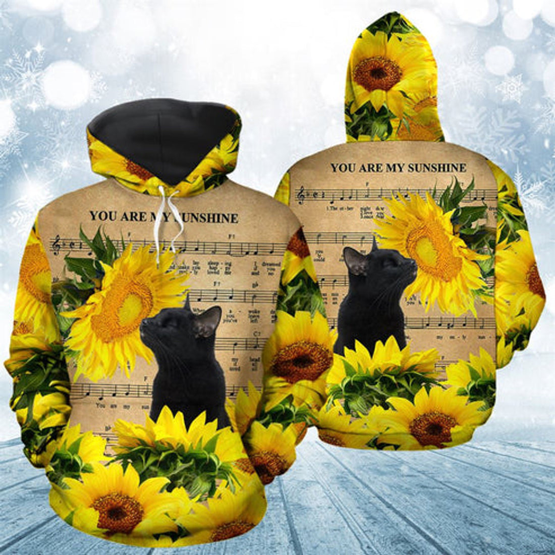 FUNSTUFFPRINT 3D Sunflower Black Cat All Over 3D Hoodie and Zip Hoodie