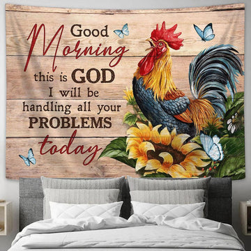 Sunflower Butterfly Rooster Good Morning This Is God Tapestry Art - Bible Verse Wall Art - Wall Decor Christian