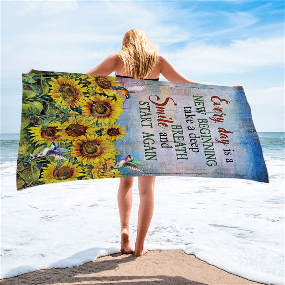 Sunflower Every Day Is A New Beginning Beach Towel - Christian Art - Bible Verse Beach Towel - Religious Beach Towel