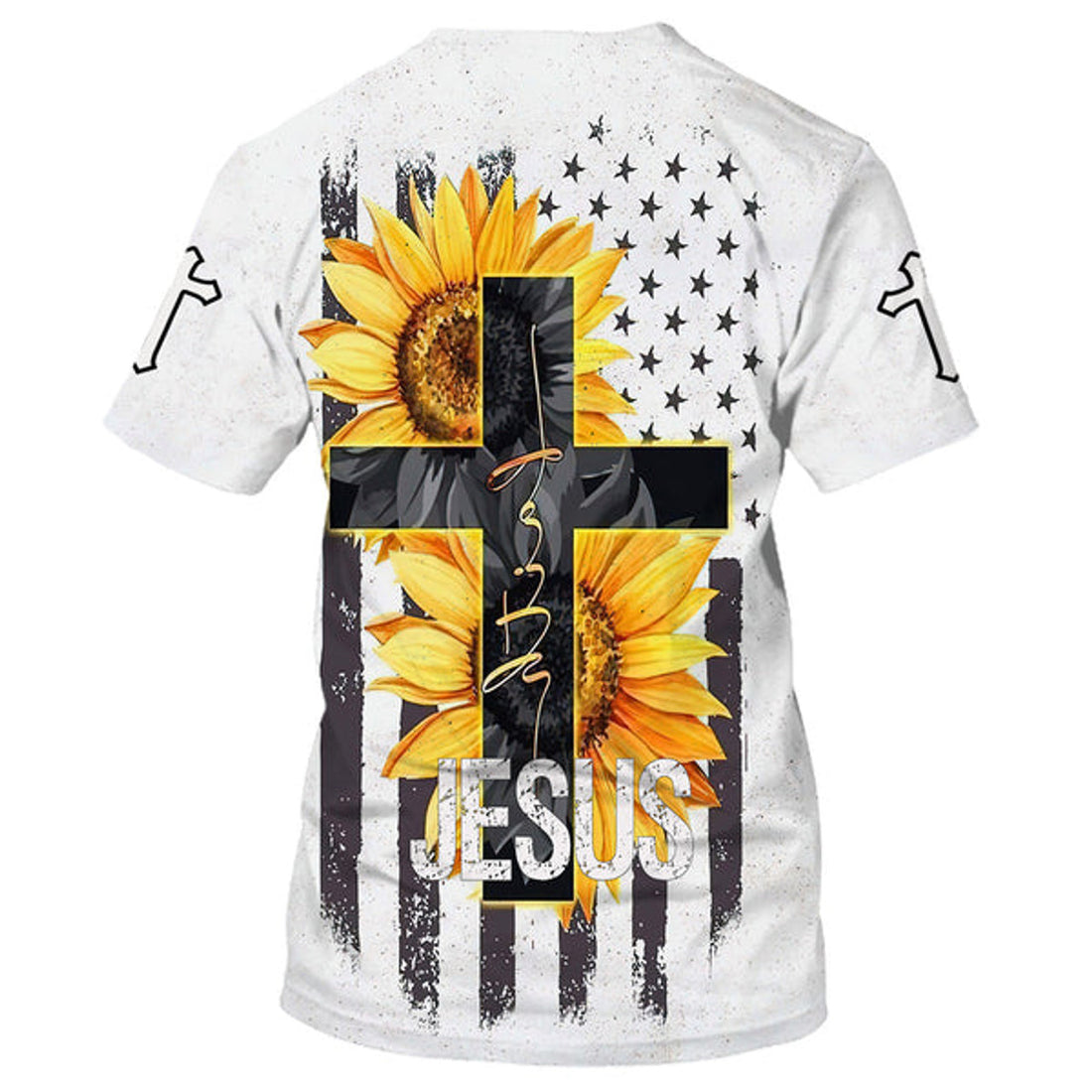 FUNSTUFFPRINT Sunflower Faith Cross Christian 3D T-shirt