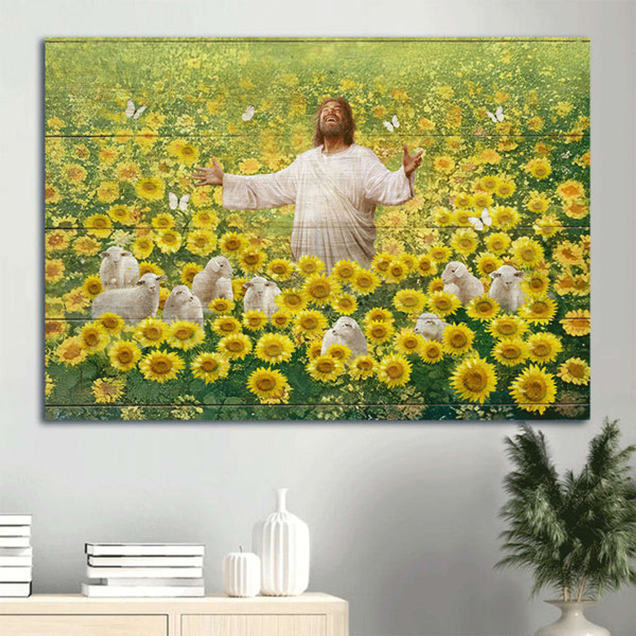 Sunflower Field Lamb Of God The Passion Of The Christ Canvas Wall Art - Christian Wall Decor