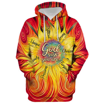 FUNSTUFFPRINT 3D Sunflower God Says You Are 3D Hoodie and Zip Hoodie