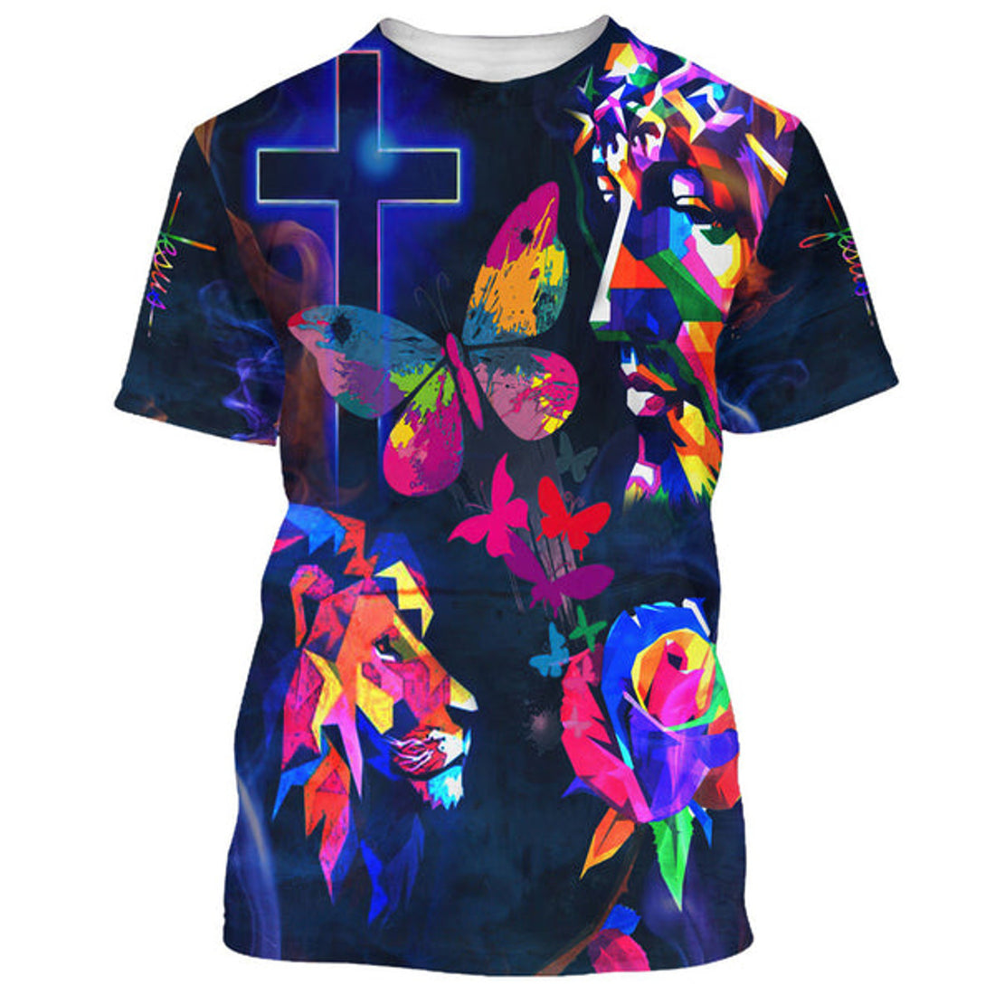 FUNSTUFFPRINT Sunflower Jesus Cross Butterfly Christian 3D T-shirt
