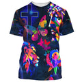 FUNSTUFFPRINT Sunflower Jesus Cross Butterfly Christian 3D T-shirt