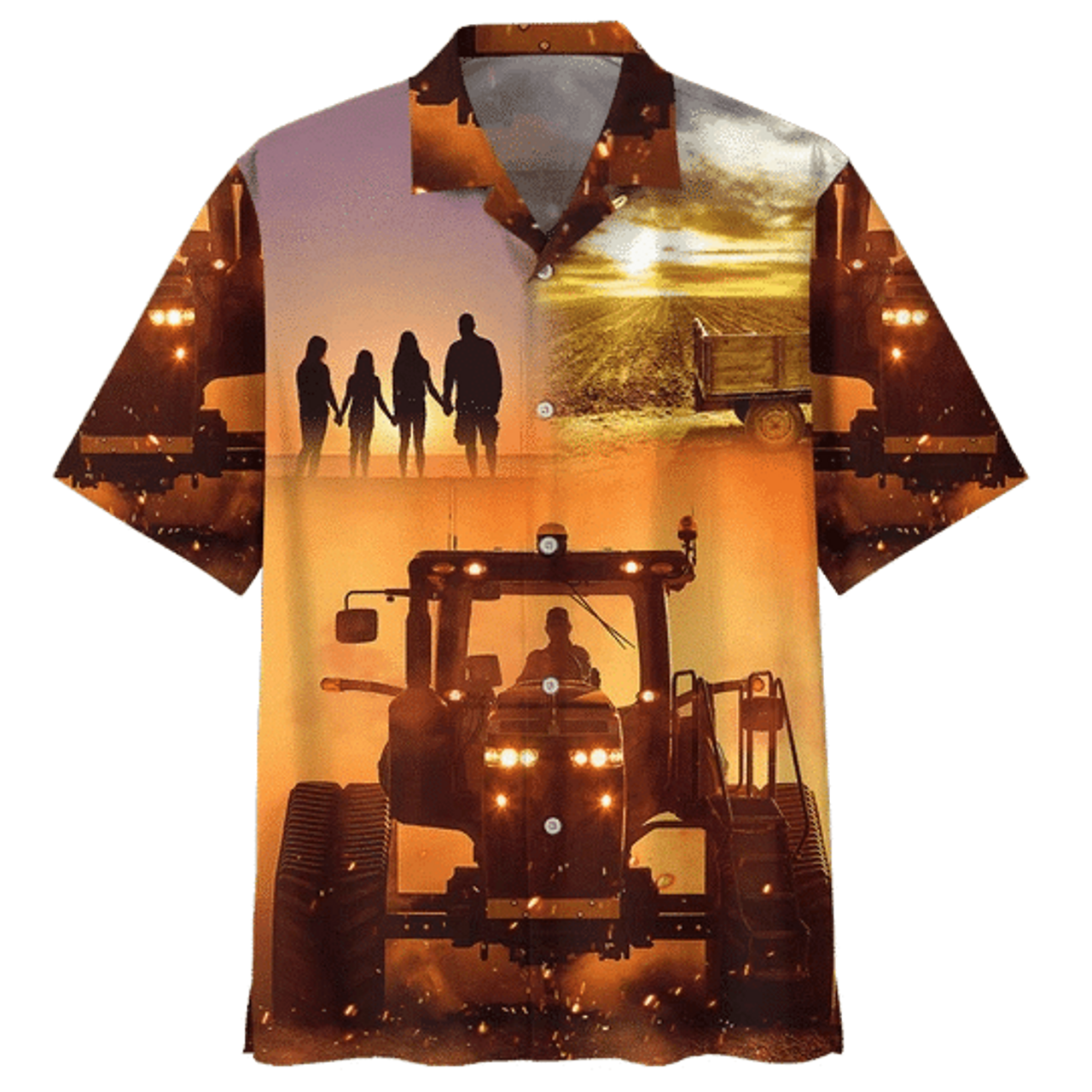 Sunset Tractor Background Design Hawaiian Shirt