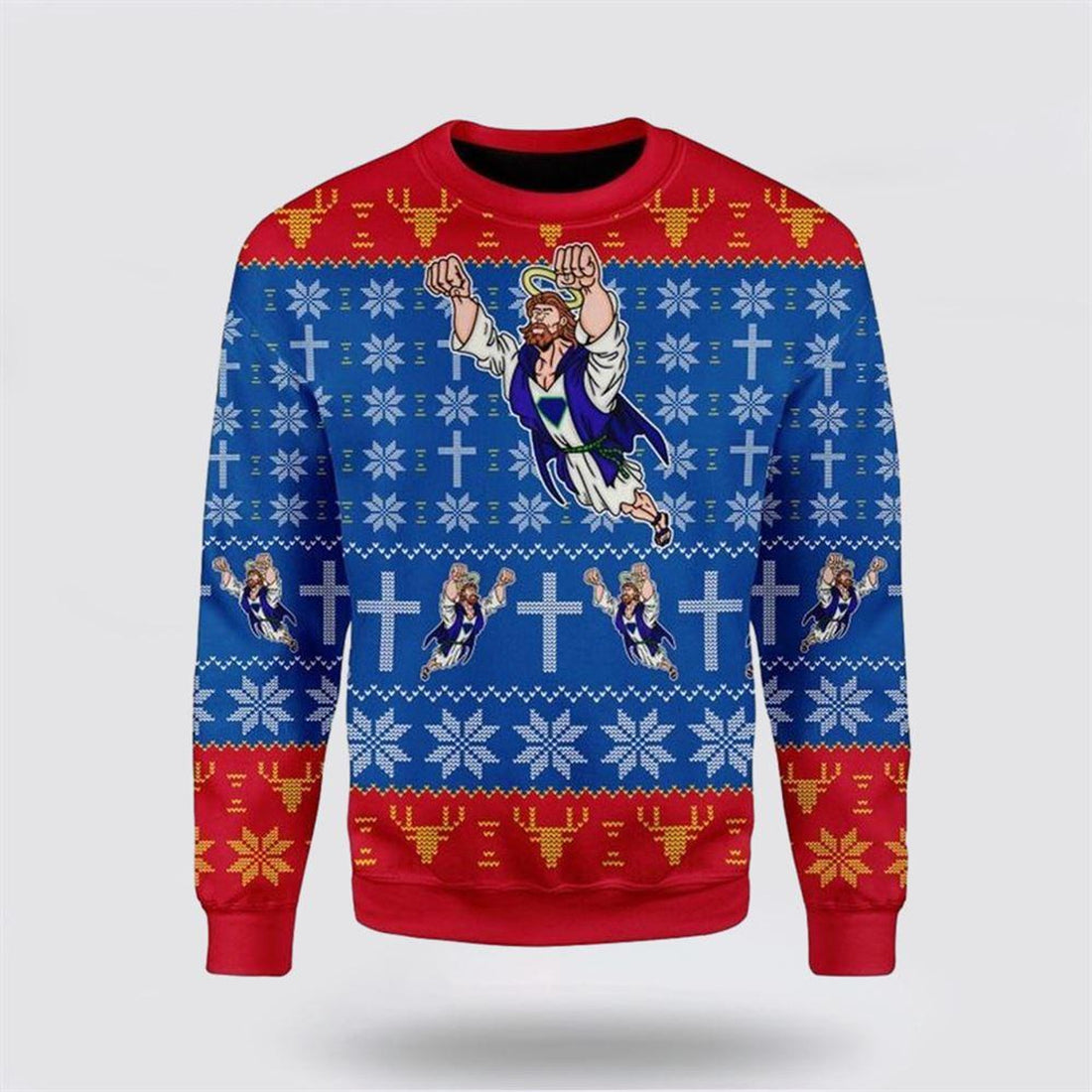 FUNSTUFFPRINT Super Jesus Ugly Christmas Sweater For Men & Women Adult – Gifts For Christians Ugly  Sweater