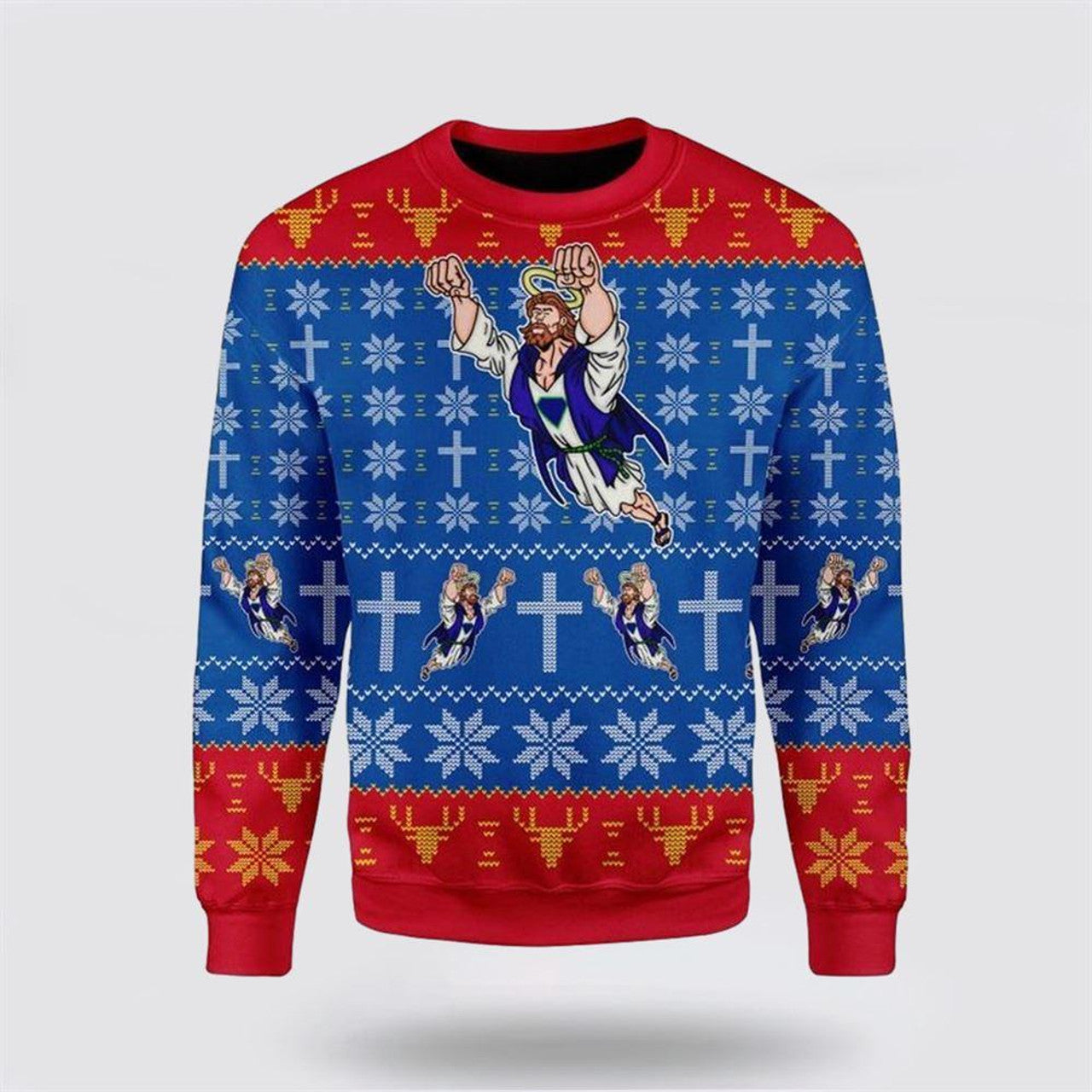FUNSTUFFPRINT Super Jesus Ugly Christmas Sweater For Men & Women Adult – Gifts For Christians Ugly  Sweater