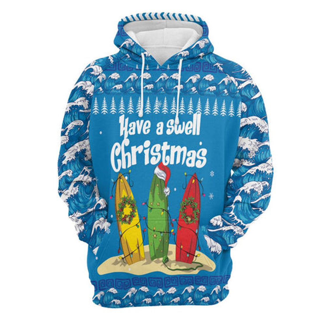 FUNSTUFFPRINT 3D Surfer Swell Christmas All Over 3D Hoodie and Zip Hoodie