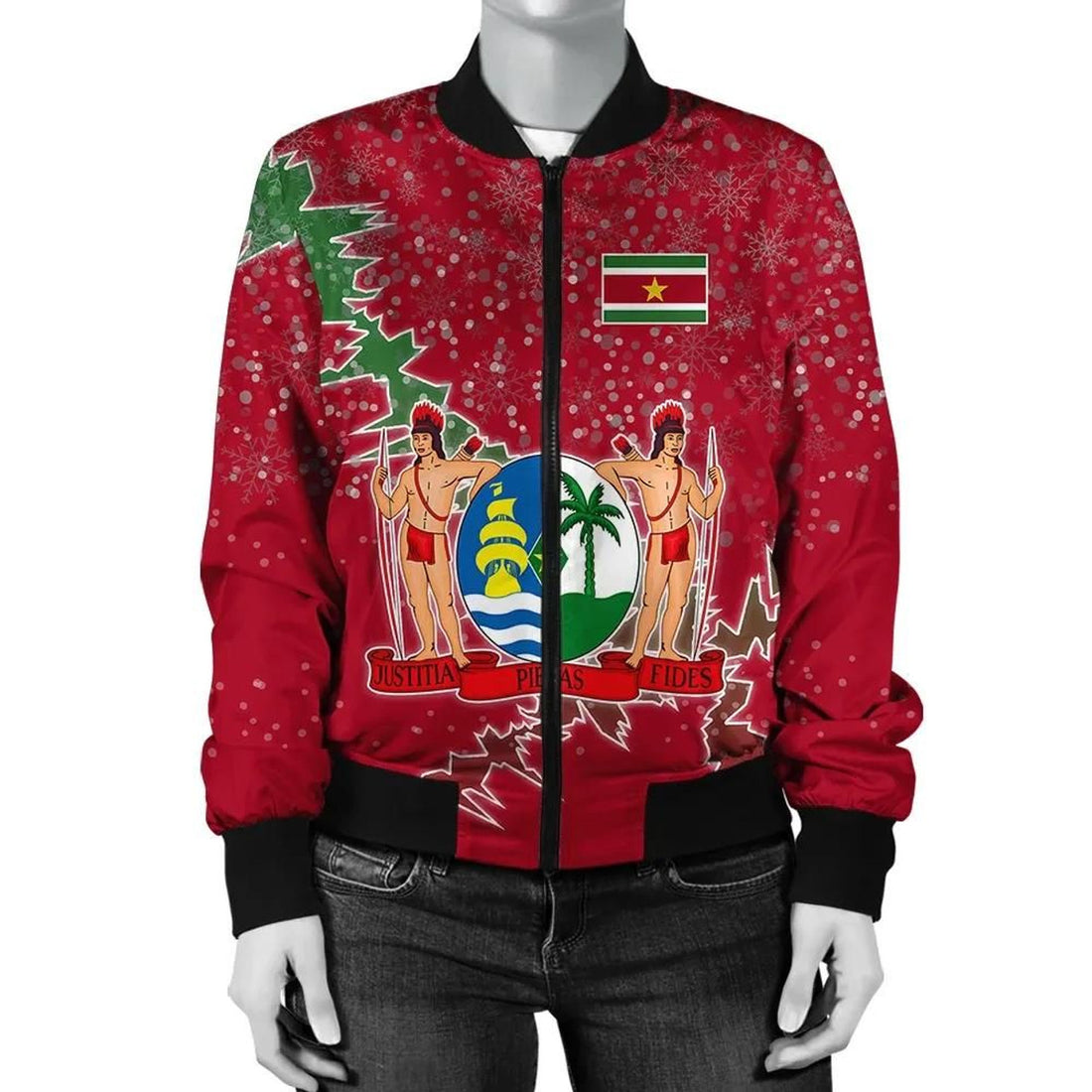 FUNSTUFFPRINT Suriname Christmas Coat Of Arms Women Bomber Jacket Style 3D Bomber Jacket