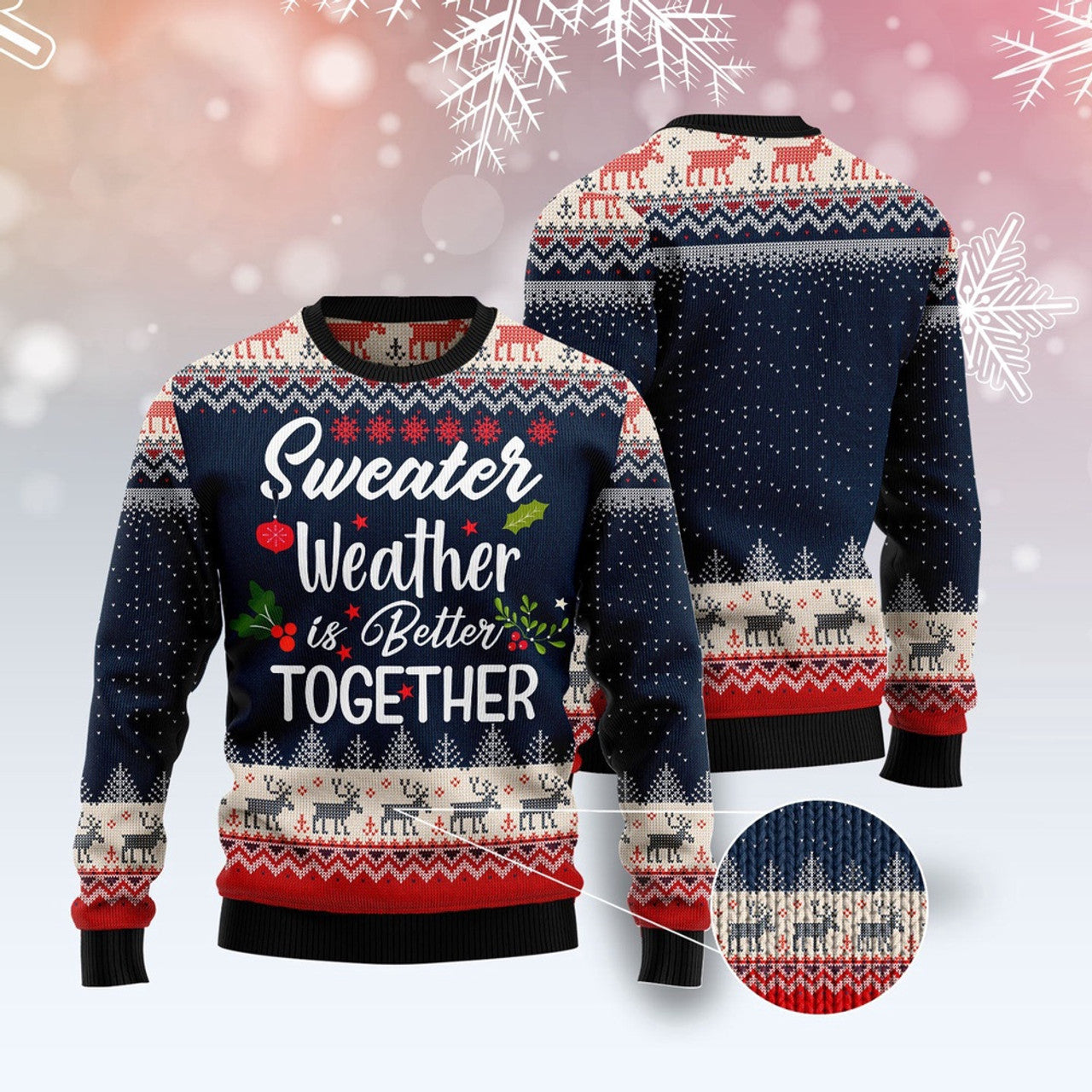 FUNSTUFFPRINT Sweater Weather Is Better Together Ugly Christmas Sweater, Christmas Sweater, Ugly Sweater, Funny Xmas Sweaters Ugly Sweater