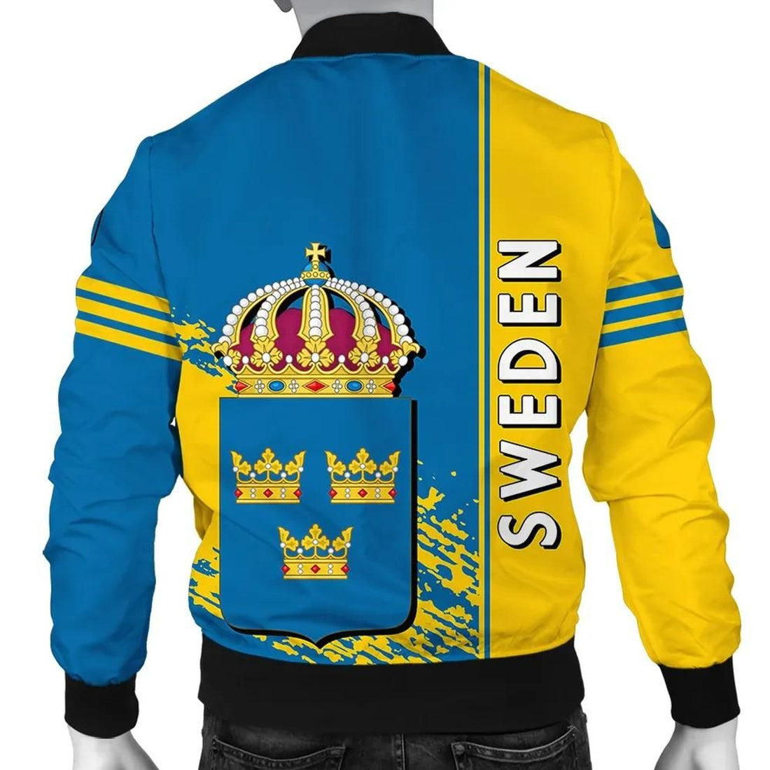 FUNSTUFFPRINT Sweden Coat Of Arms Men Bomber Jacket Quarter Style 3D Bomber Jacket