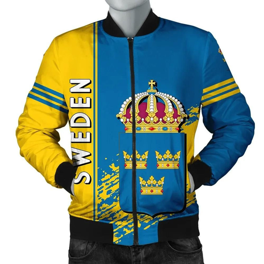 FUNSTUFFPRINT Sweden Coat Of Arms Men Bomber Jacket Quarter Style 3D Bomber Jacket