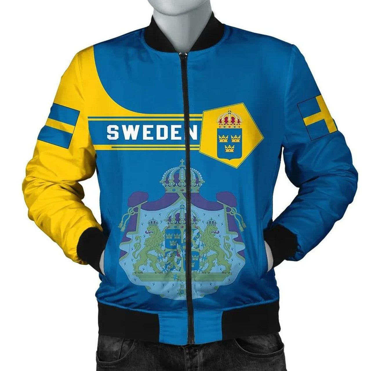FUNSTUFFPRINT Sweden Coat Of Arms Men Bomber Jacket Simple Style 3D Bomber Jacket