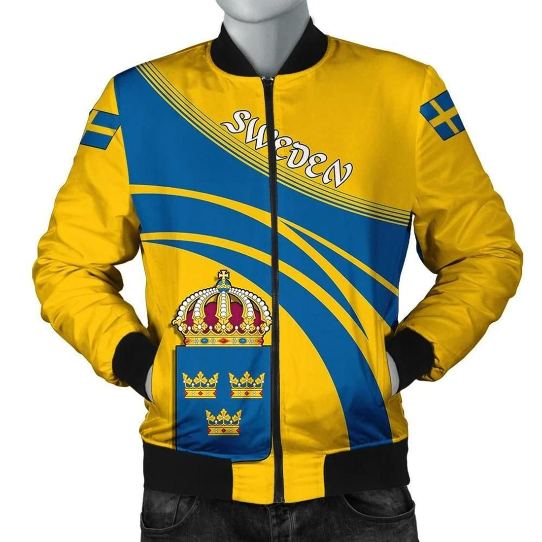 FUNSTUFFPRINT Sweden Coat Of Arms Men Bomber Jacketticket W 3D Bomber Jacket