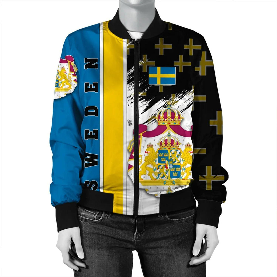FUNSTUFFPRINT Sweden Coat Of Arms Women's Bomber Jacket - Flag Style JH 3D Bomber Jacket