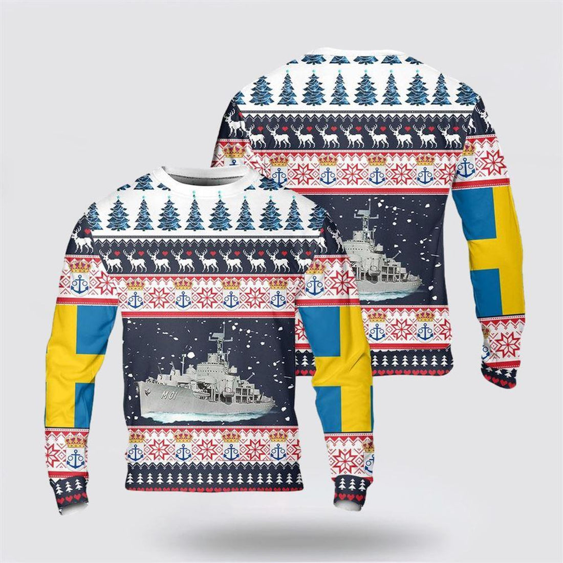 FUNSTUFFPRINT Swedish Navy HMS Alvsnabben (M01) Christmas Sweater 3D – Unique Christmas Sweater Gift For Military Personnel Ugly  Sweater