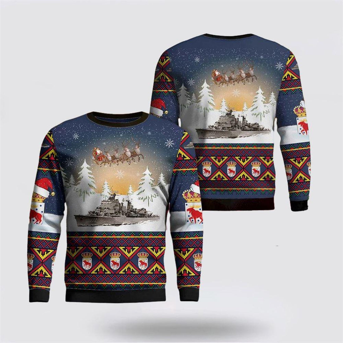 FUNSTUFFPRINT Swedish Navy HSwMS Gastrikland (J22) Ostergotland Class Destroyer Christmas Sweater – Christmas Sweater Gift For Military Personnel Ugly  Sweater