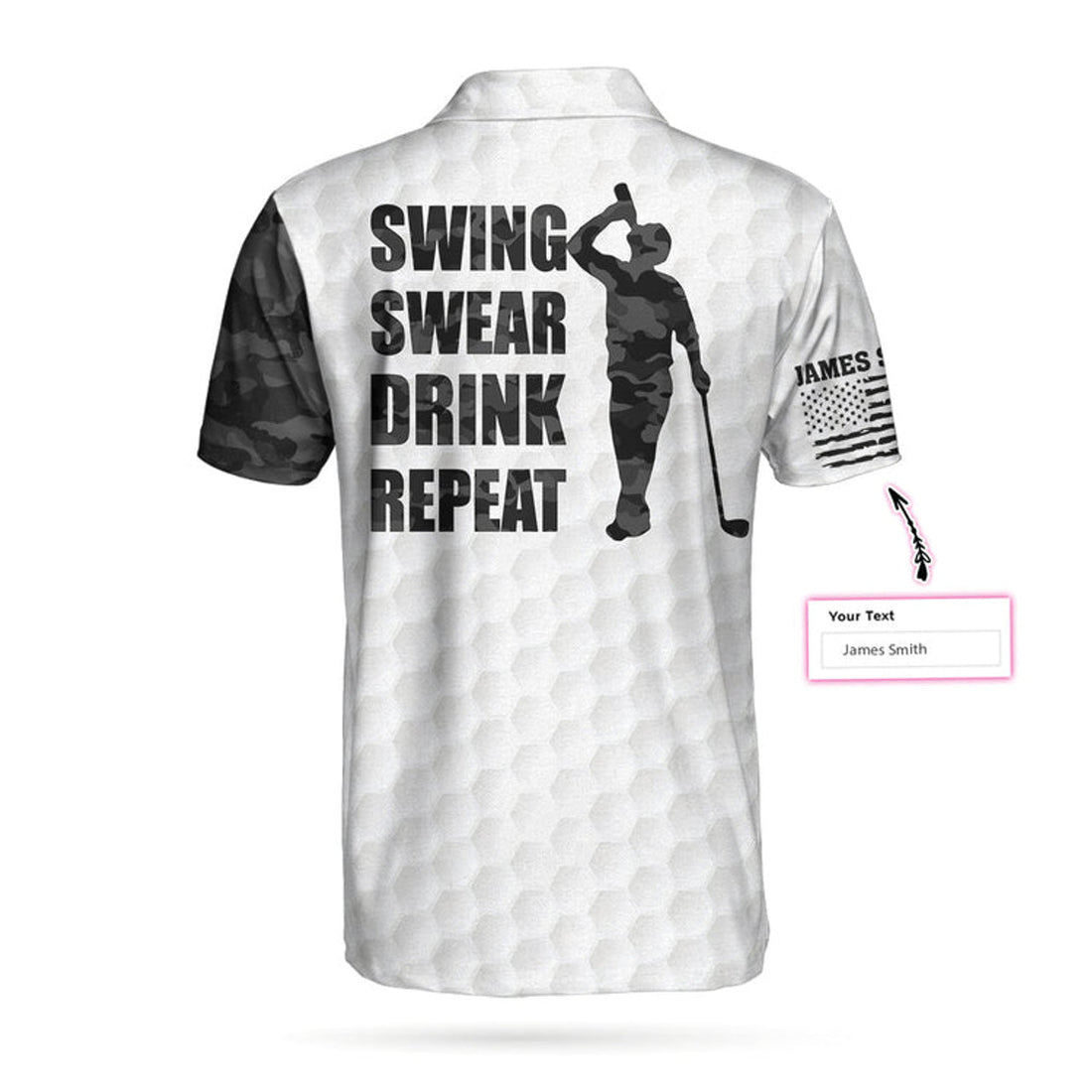 Custom Swing Swear Drink Repeat Ripped Camouflage Skull Golf Custom Polo Shirt, Personalized Black And White Golf Shirt For Men