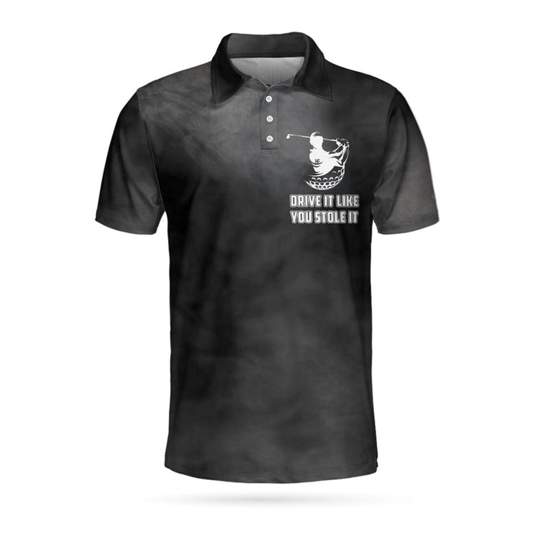Swing Thoughts Short Sleeve Golf Polo Shirt, Black And Smoke Golfing Shirt, Funny Golf Shirt For Men