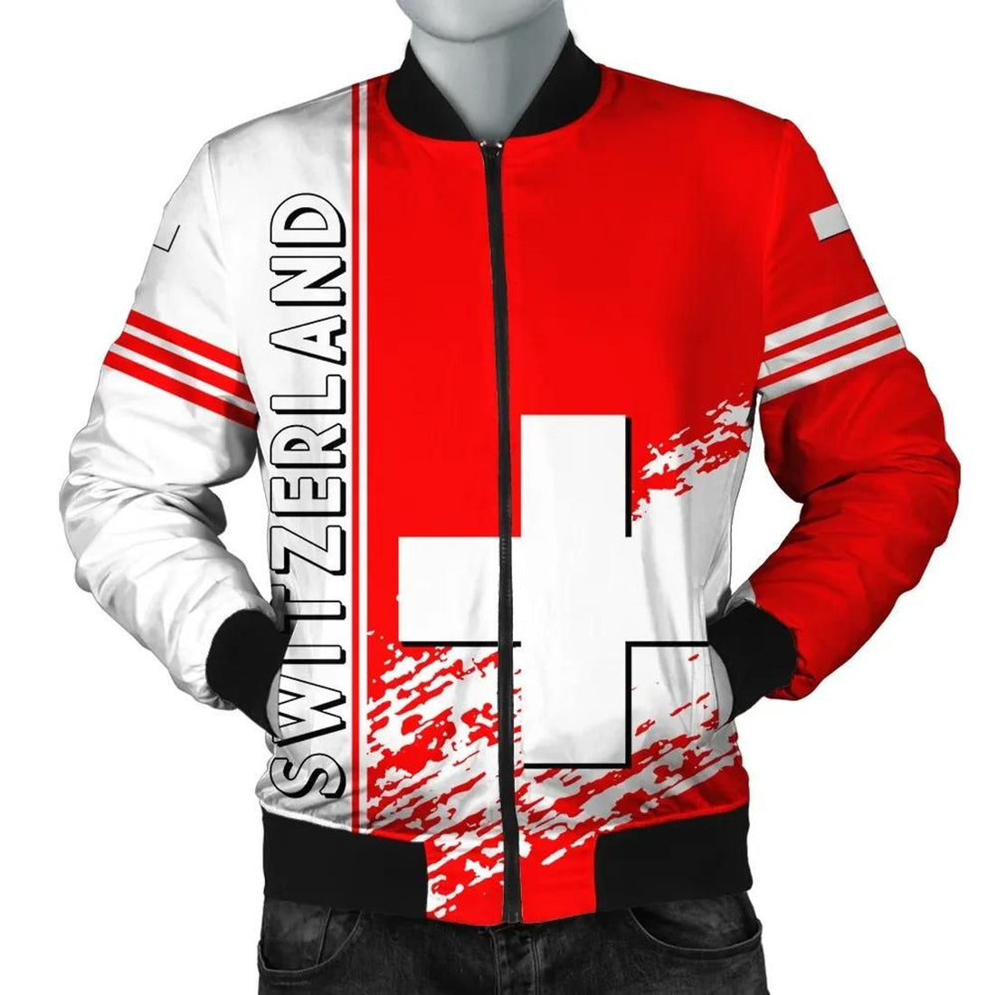 FUNSTUFFPRINT Switzerland Coat Of Arms Men Bomber Jacket Quarter Style 3D Bomber Jacket