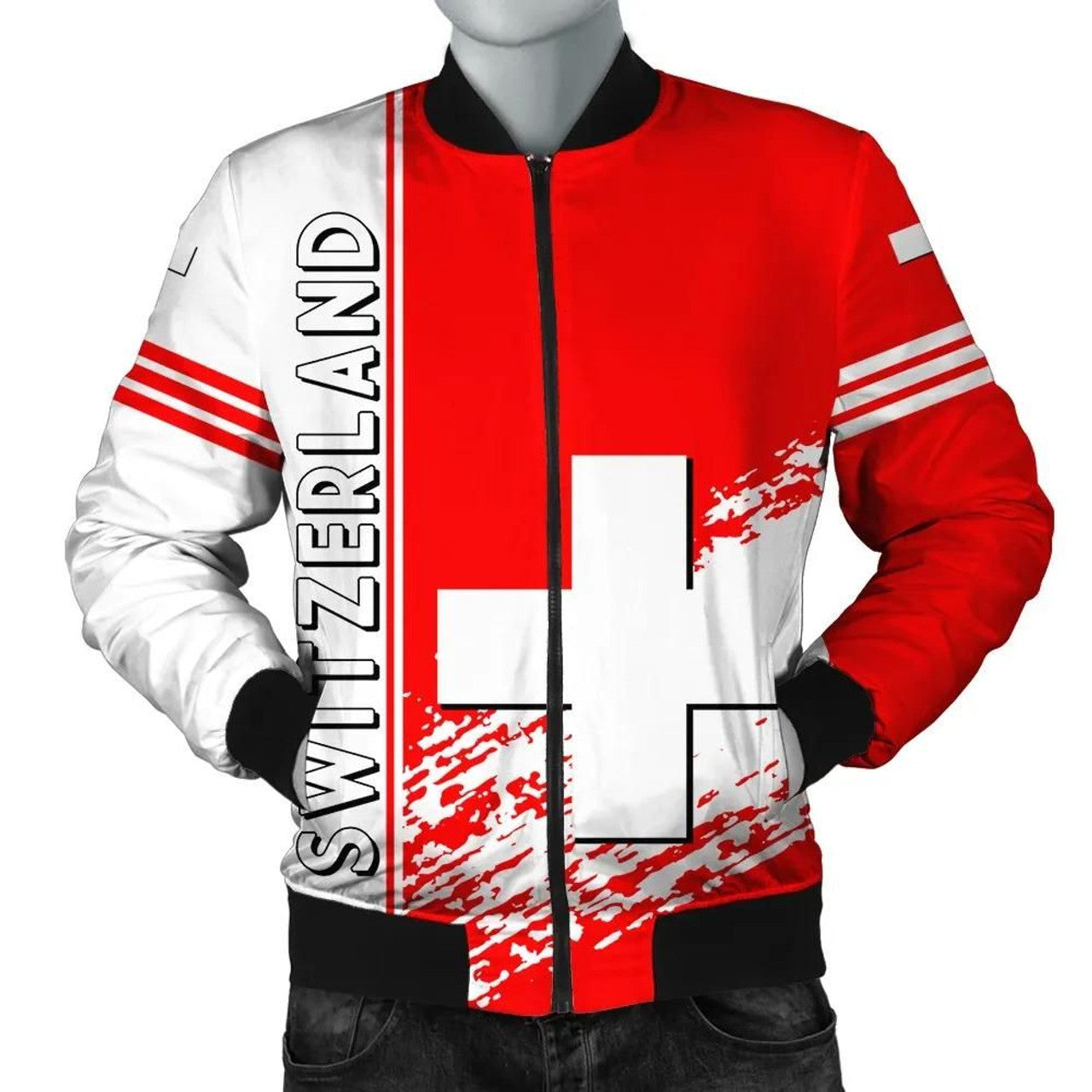 FUNSTUFFPRINT Switzerland Coat Of Arms Men Bomber Jacket Quarter Style 3D Bomber Jacket