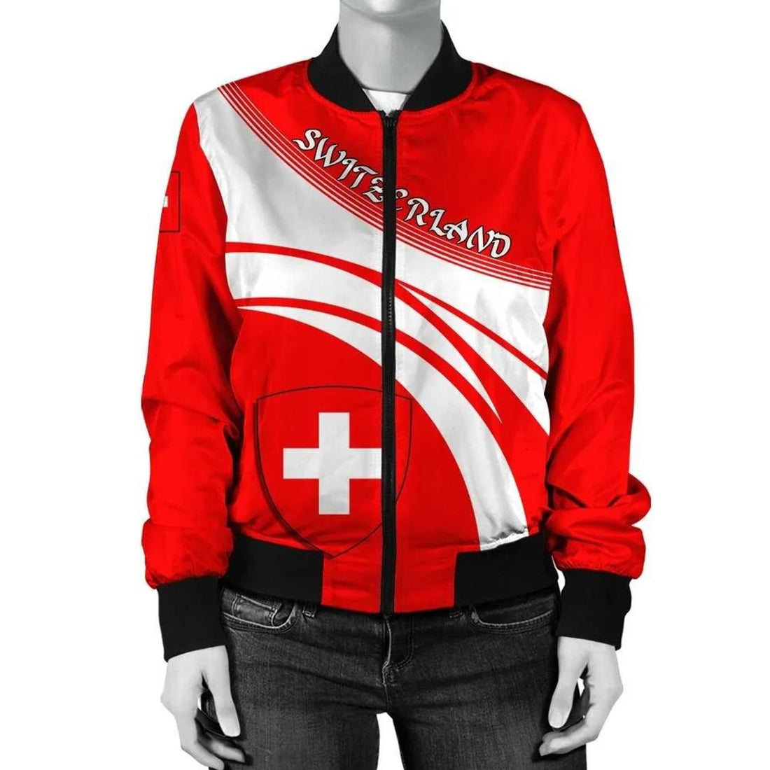 FUNSTUFFPRINT Switzerland Coat Of Arms Women Bomber Jacket Cricket 3D Bomber Jacket