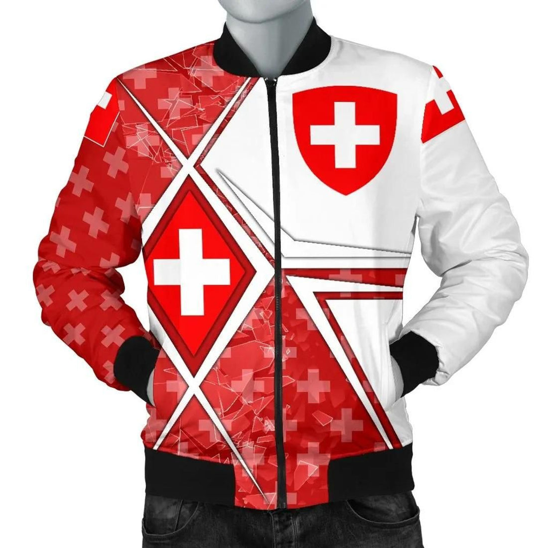 FUNSTUFFPRINT Switzerland Men'n Bomber Jacket - Swiss Legend - 3D Bomber Jacket