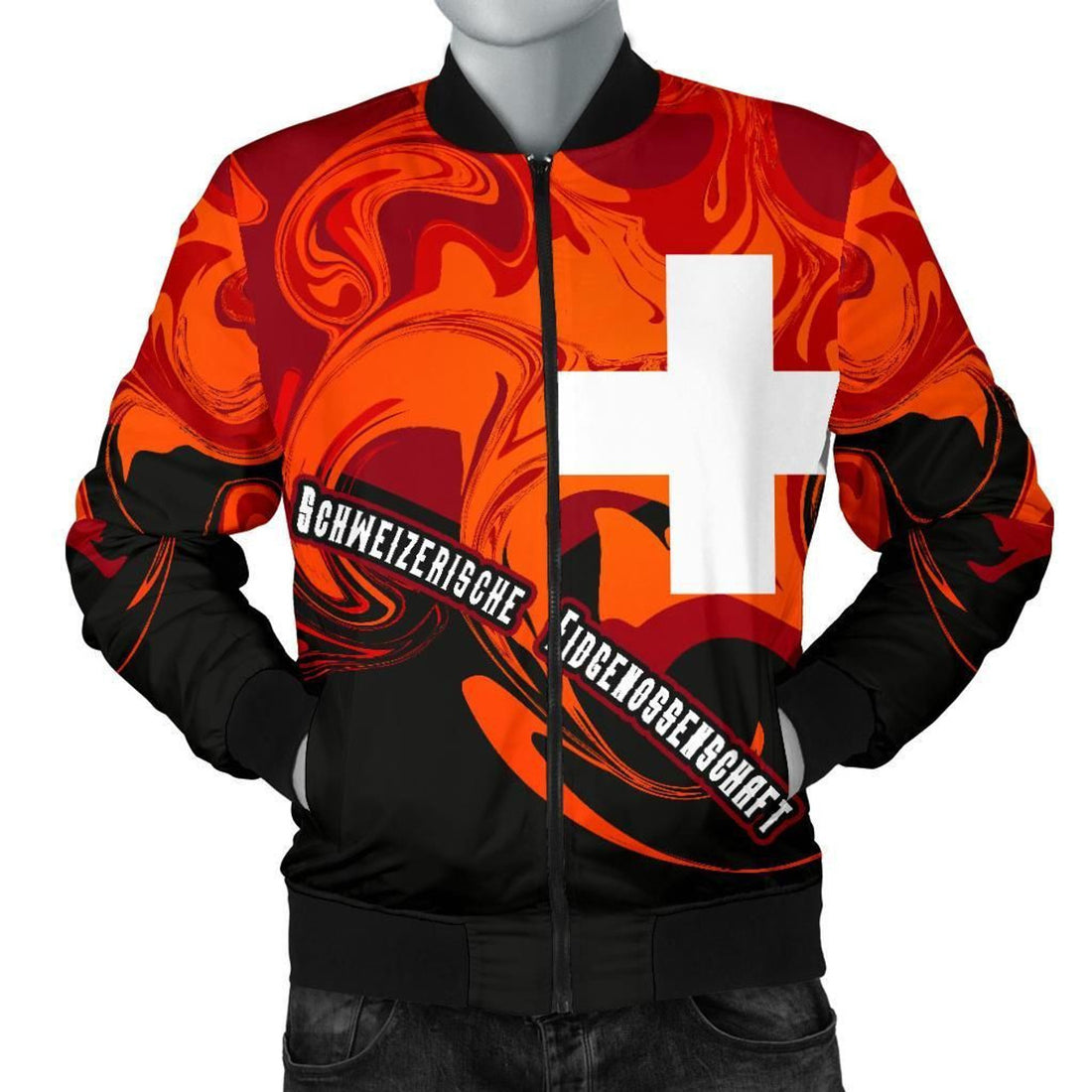 FUNSTUFFPRINT Switzerland Men's Bomber Jacket - Flame of Switzerland 3D Bomber Jacket