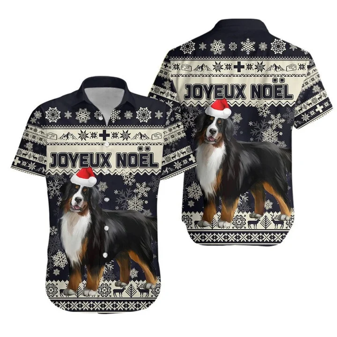 Switzerland Christmas Hawaiian Shirt, Bernese Mountain Dog Black Theme hawaiian shirt