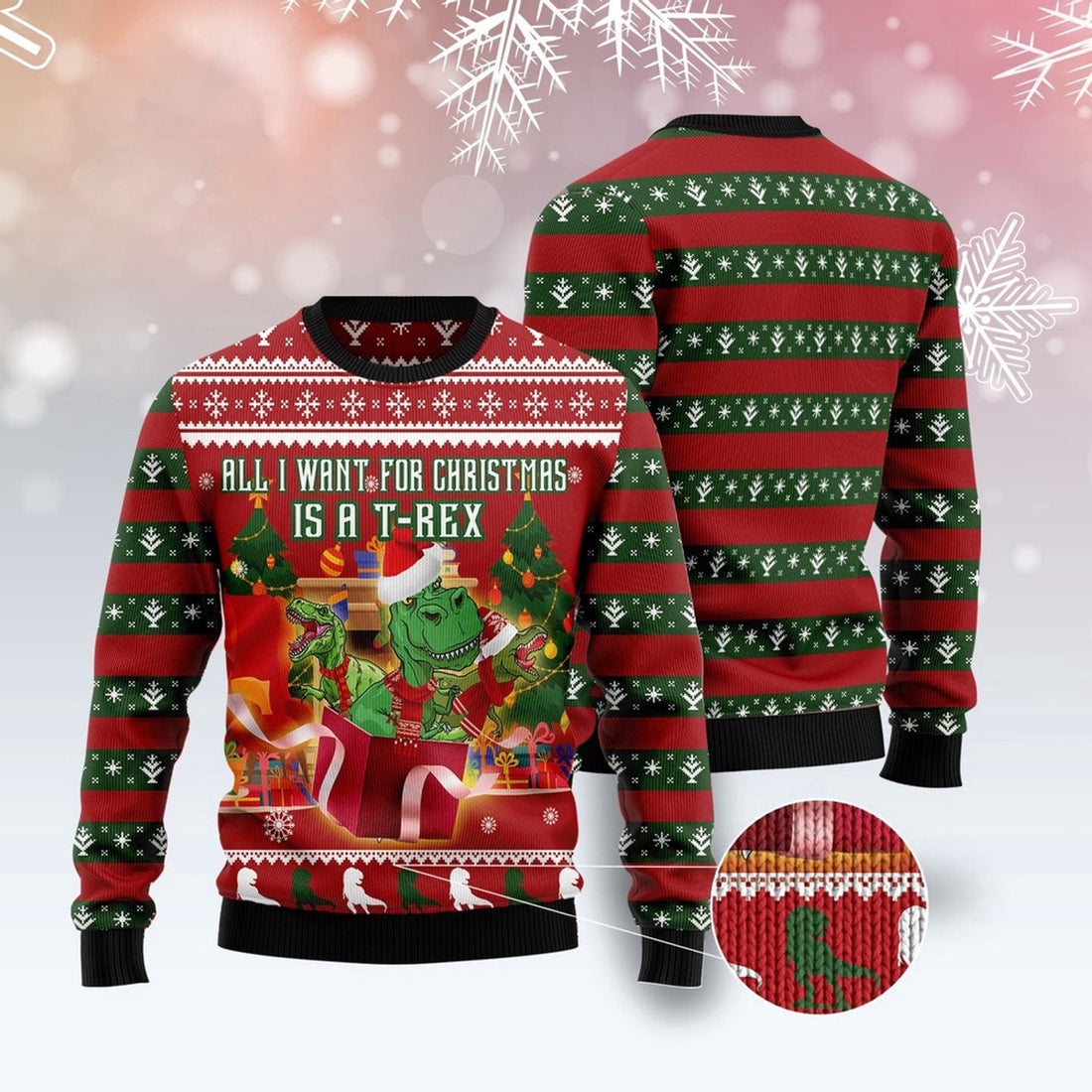 FUNSTUFFPRINT T-Rex Christmas'S Gift Ugly Christmas Sweater, Christmas Sweater, Ugly Sweater, Funny Xmas Sweaters Ugly Sweater
