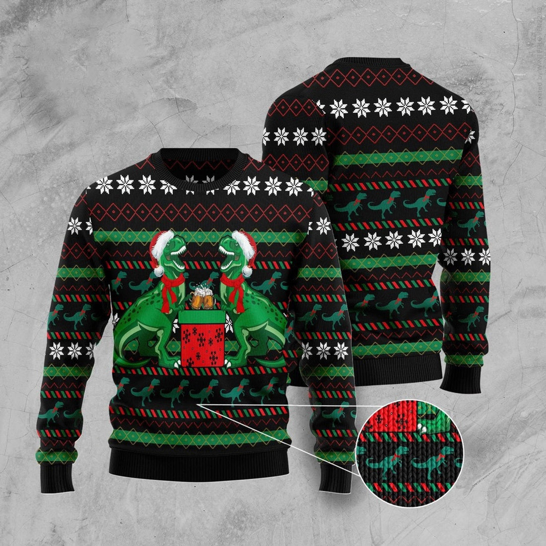 FUNSTUFFPRINT T-Rex Drink Ugly Christmas Sweater, Christmas Sweater, Ugly Sweater, Funny Xmas Sweaters Ugly Sweater