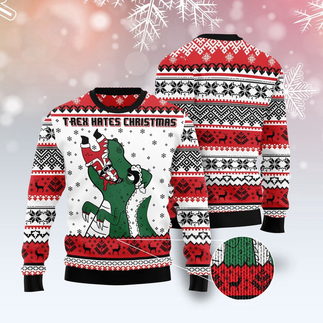 FUNSTUFFPRINT T-Rex Hates Christmas Ugly Christmas Sweater, Christmas Sweater, Ugly Sweater, Funny Xmas Sweaters Ugly Sweater