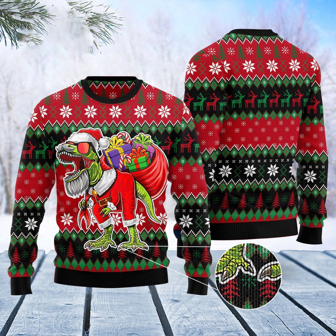 FUNSTUFFPRINT T-Rex Santa Christmas Ugly Christmas Sweater, Christmas Sweater, Ugly Sweater, Funny Xmas Sweaters Ugly Sweater