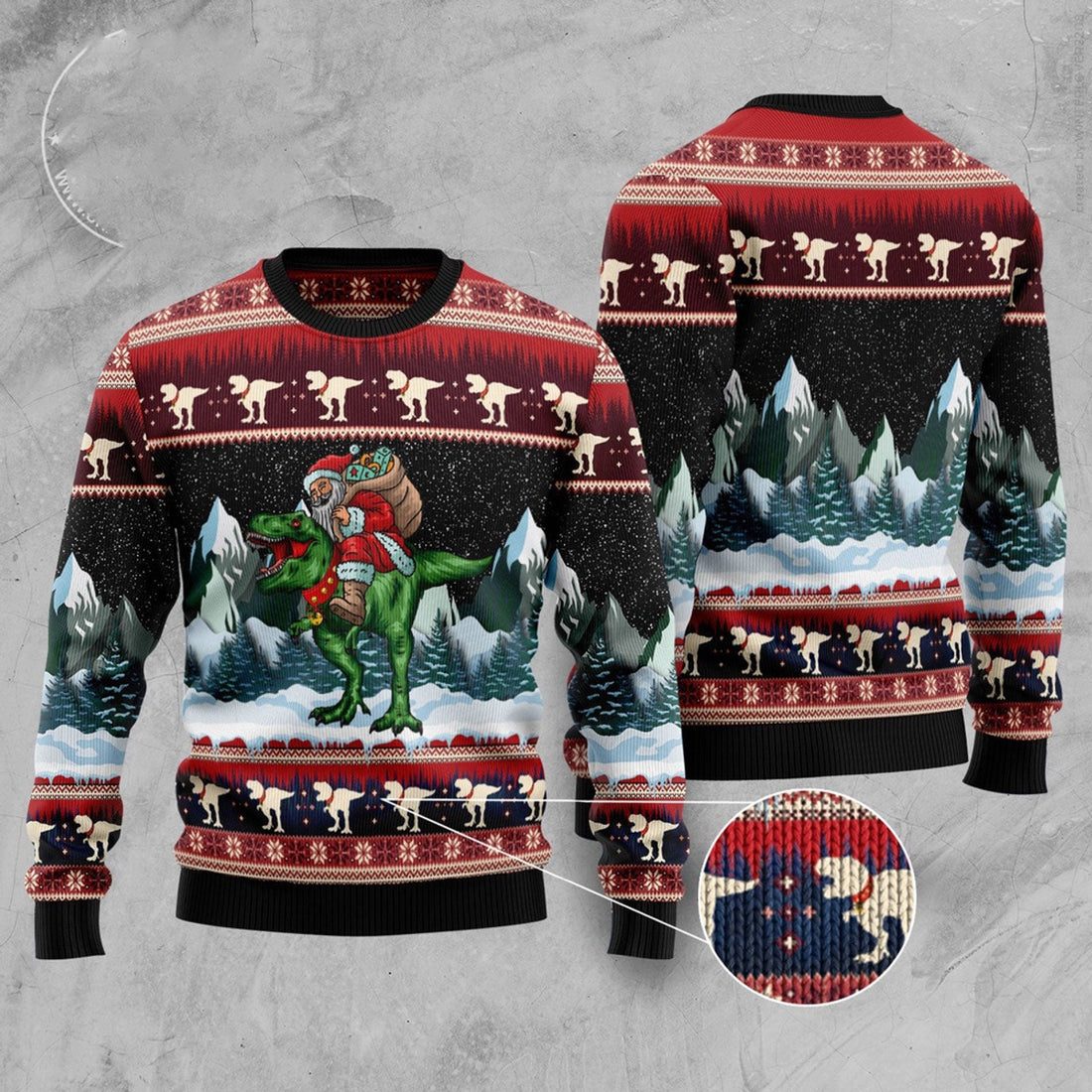 FUNSTUFFPRINT T-Rex Santa Claus Ugly Christmas Sweater, Christmas Sweater, Ugly Sweater, Funny Xmas Sweaters Ugly Sweater