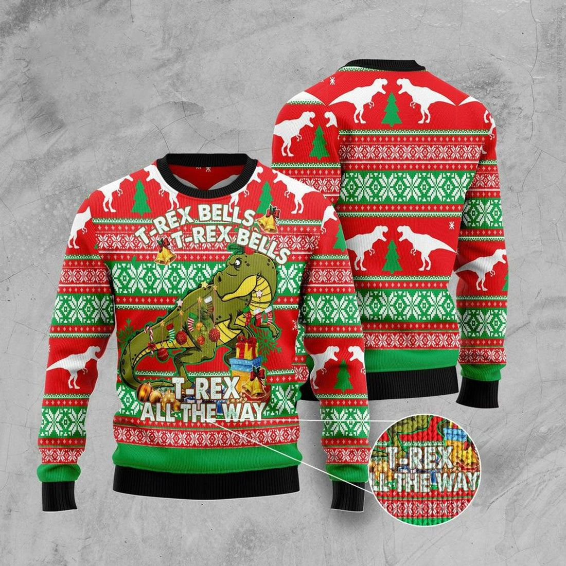 FUNSTUFFPRINT T-Rex Tree Christmas Ugly Christmas Sweater, Xmas Tree Sweater, Christmas Sweater Ugly  Sweater