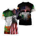 FUNSTUFFPRINT 3D Print American Grown Irish Roots Tree Flag Saint Patrick's Day Shirt, Irish Shirt, USA Flag Shirt 3D T-shirt