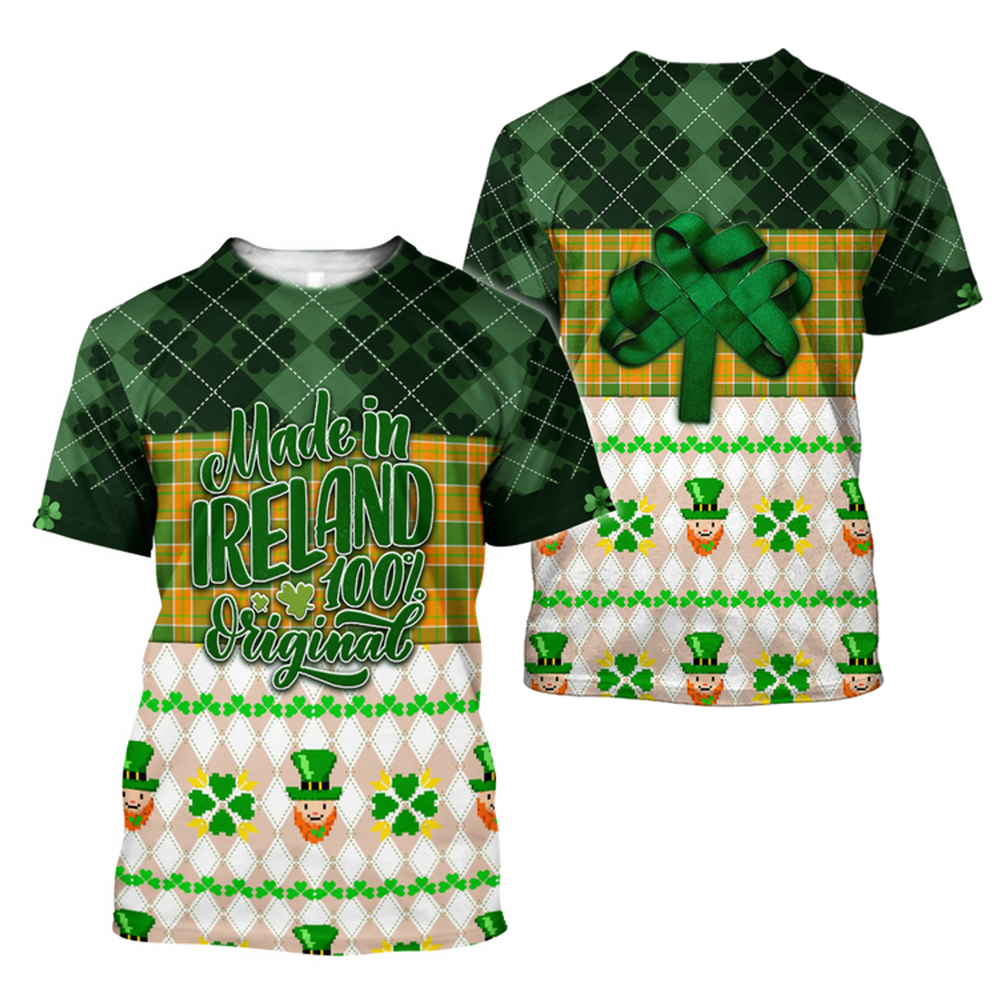 FUNSTUFFPRINT Made In Ireland 100% Original Shamrock Patrick Day All Over Printed Shirt 3D T-shirt